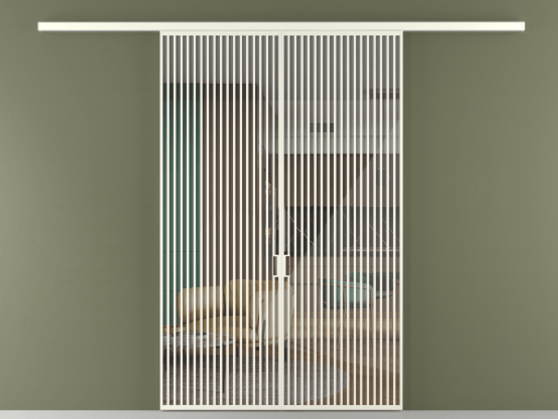 Перегородка Формато вдоль стены 2 створки АЛПР 040.06 Алюминий жемчужный Рефлективное прозрачное стекло "Стопсол", калёное Цена 23790 Br | Volhovec