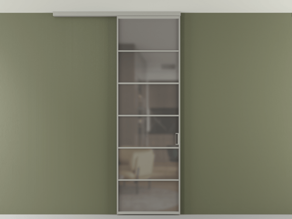 Перегородка Формато вдоль стены на потолок 1 створка АЛПР 040.04 Алюминий нейтральный серый Сатинированное серое стекло, триплекс Цена 5520 Br | Volhovec