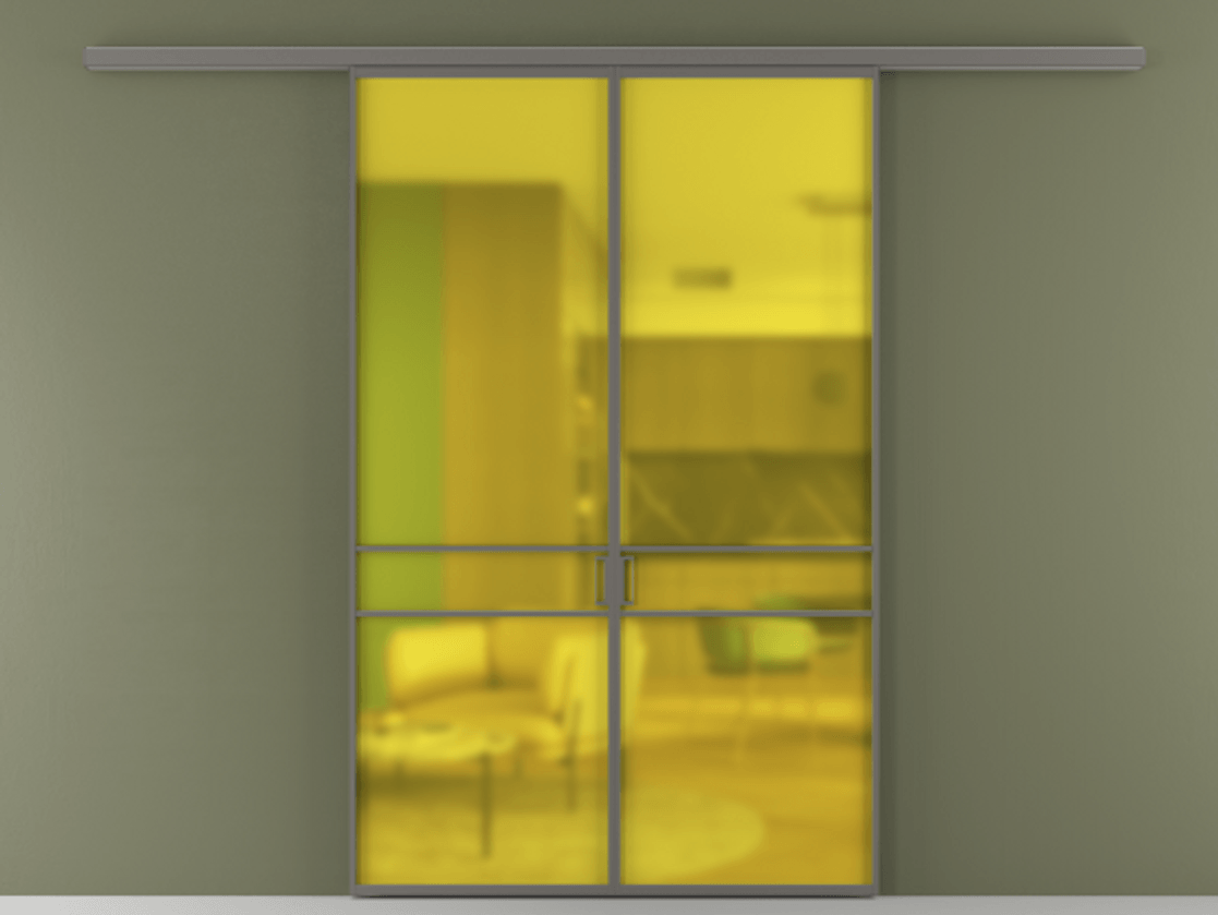 Перегородка Formato вдоль стены 2 створки АЛПР 040.02 Алюминий классический серый Сатинированное жёлтое стекло, триплекс Цена 12500 Br | Volhovec