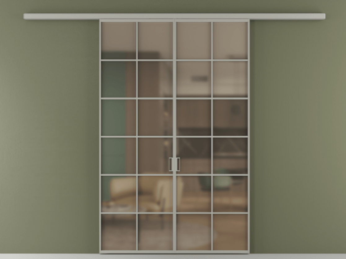 Перегородка Формато вдоль стены 2 створки АЛПР 040.05 Алюминий нейтральный серый Сатинированное бронзовое стекло, триплекс Цена 11080 Br | Volhovec