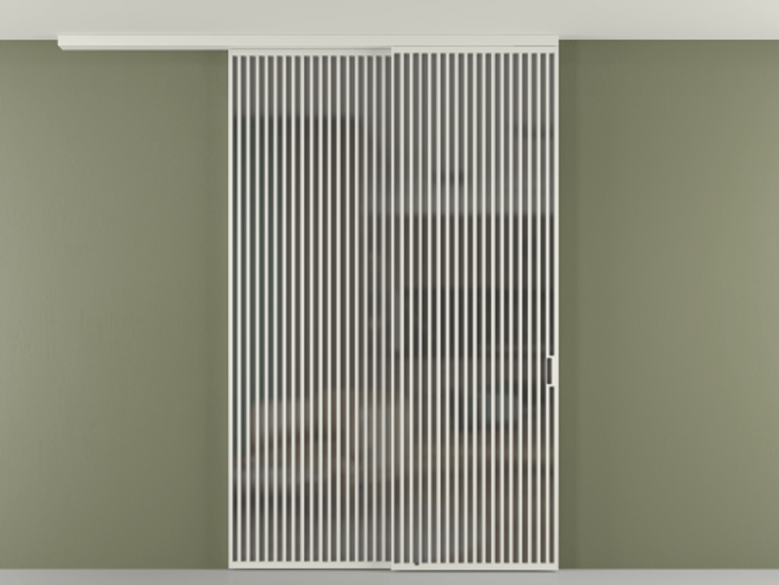 Перегородка Формато вдоль стены на потолок 2 створки с синхронным механизмом АЛПР 040.06 Алюминий серый Сатинированное серое стекло, триплекс Цена 23070 Br | Volhovec