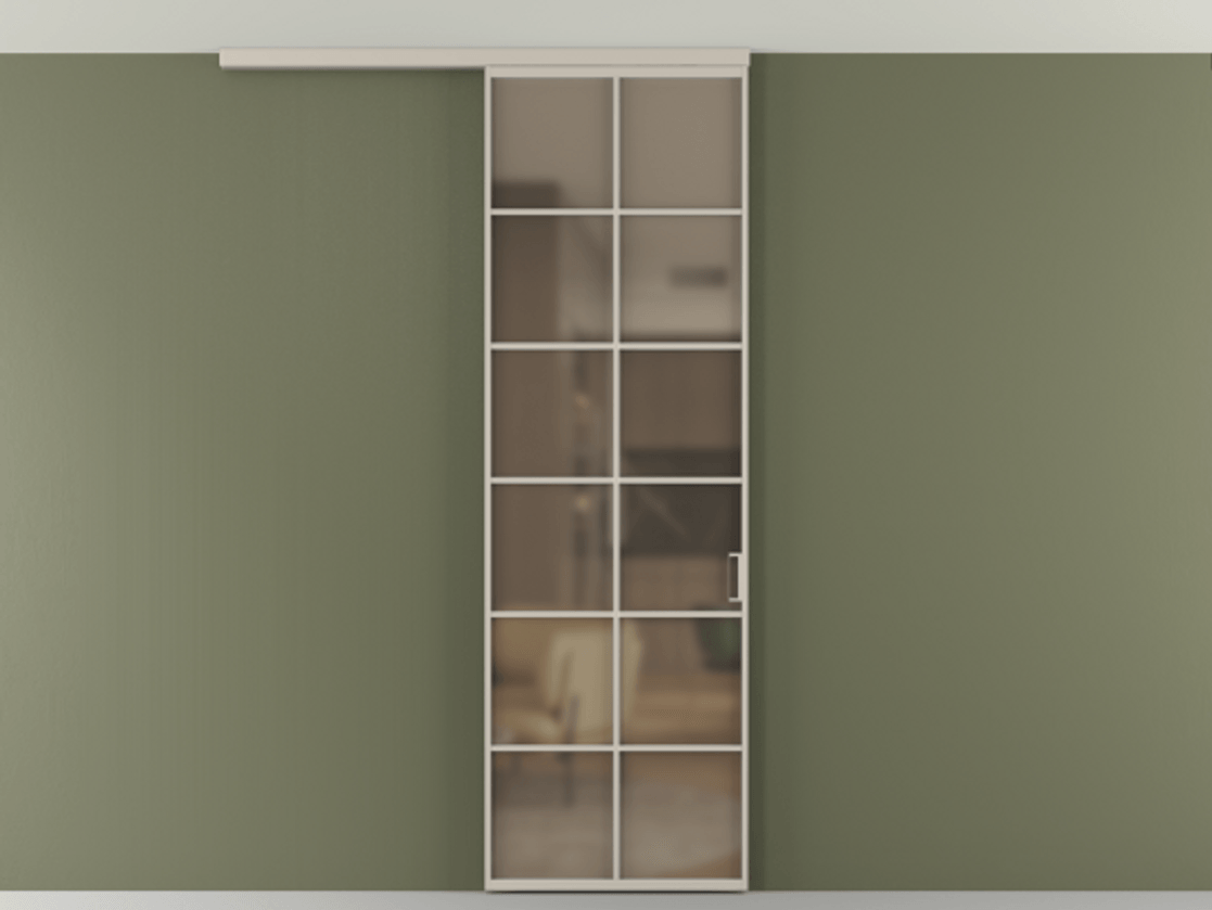 Перегородка Формато вдоль стены на потолок 1 створка АЛПР 040.05 Алюминий светло-бежевый Сатинированное бронзовое стекло, триплекс Цена 5520 Br | Volhovec