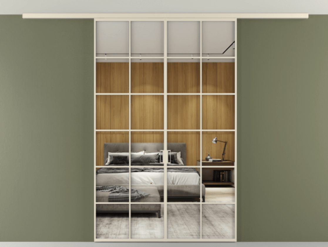 Перегородка Формато вдоль стены на потолок 2 створки АЛПР 040.05 Алюминий бежево-серый Двустороннее зеркало, триплекс , триплекс 6 мм Цена 13100 Br | Volhovec