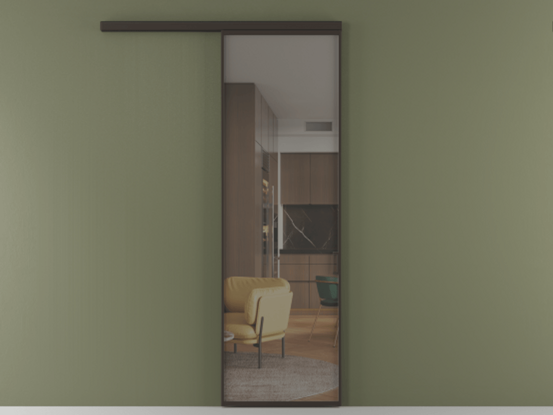 Перегородка Formato вдоль стены 1 створка АЛПР 040.01 Алюминий антрацит Прозрачное серое стекло, триплекс Цена 5441 Br  | Volhovec