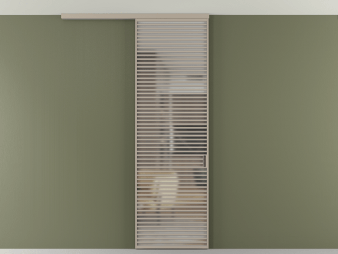 Перегородка Формато вдоль стены на потолок 1 створка АЛПР 040.07 Алюминий бисквитный Сатинированное стекло "Мателюкс Кристал Вижн", калёное, матовое, каленое 6 мм Цена 10350 Br | Volhovec