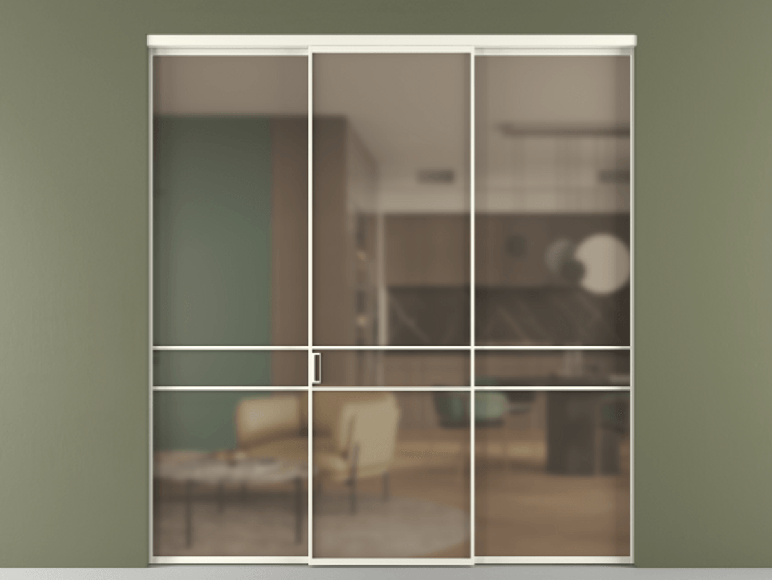 Перегородка Формато внутри проёма 3 створки АЛПР 040.02 Алюминий жемчужный Сатинированное бронзовое стекло, триплекс Цена 12690 Br | Volhovec