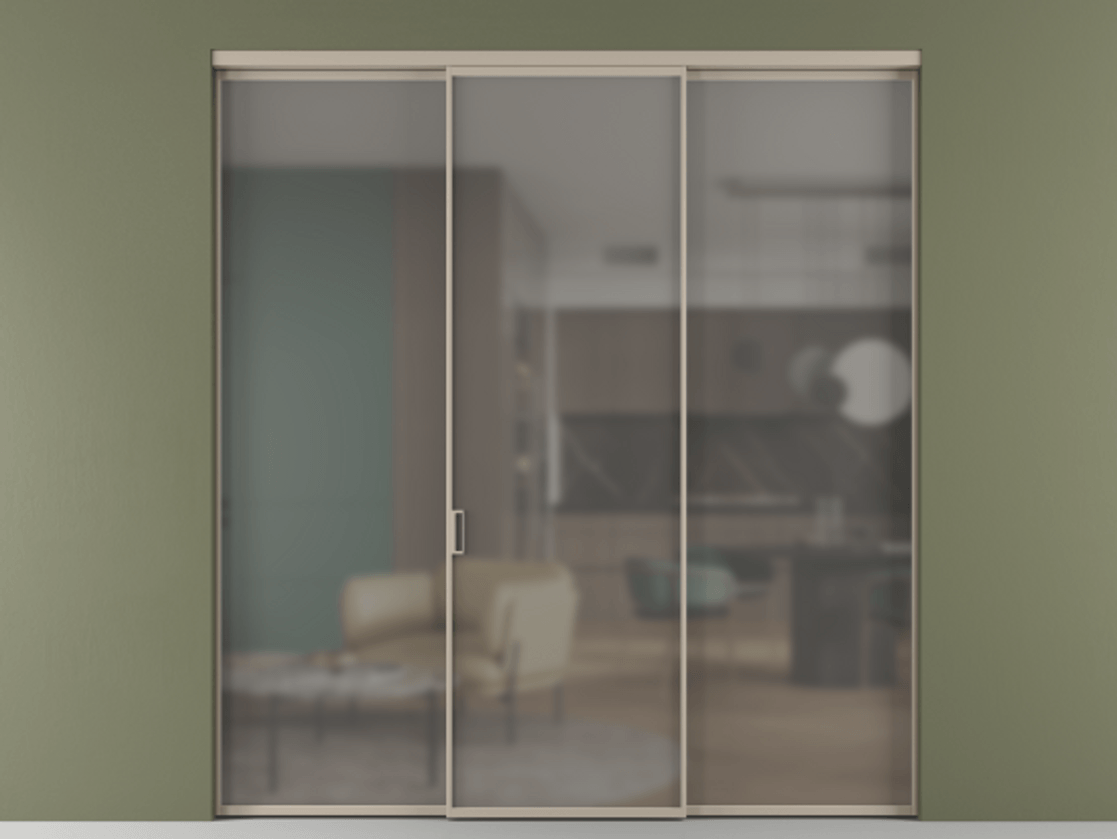 Перегородка Формато внутри проёма 3 створки АЛПР 040.01 Алюминий бисквитный Сатинированное серое стекло, триплекс Цена 12040 Br | Volhovec