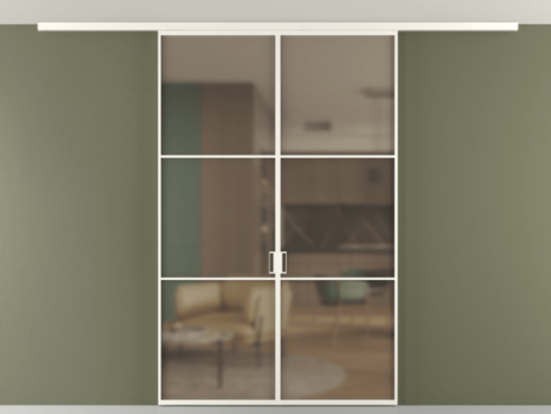 Перегородка Формато вдоль стены на потолок 2 створки АЛПР 040.03 Алюминий пудровый белый Сатинированное бронзовое стекло, триплекс Цена 12190 Br | Volhovec