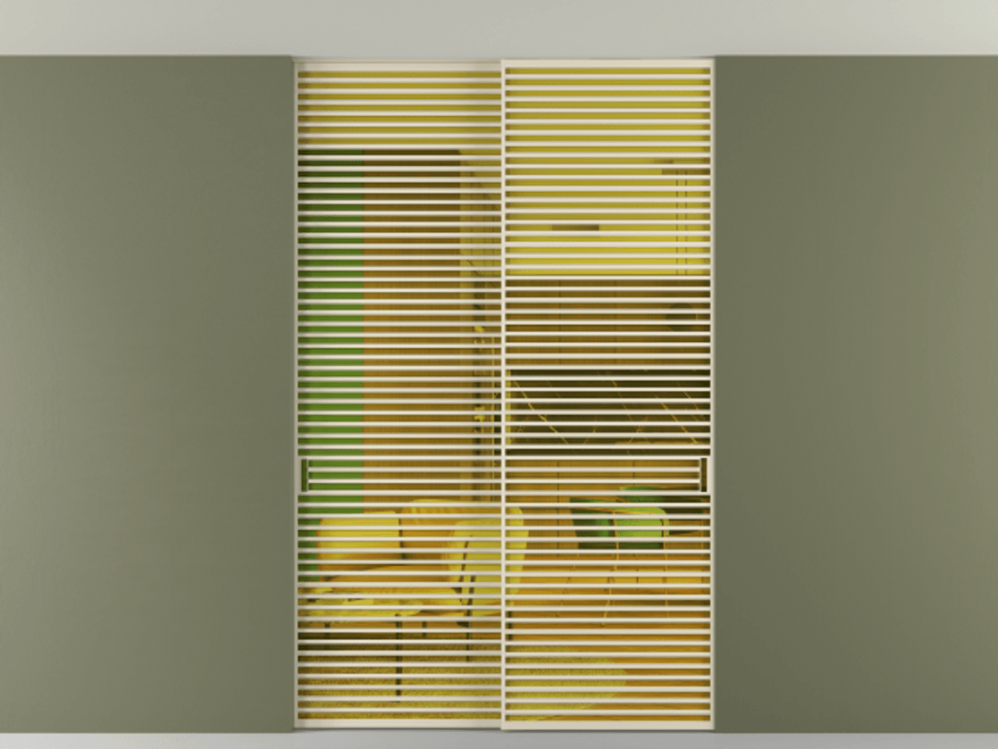 Перегородка Формато внутри проёма скрытое крепление в потолок 2 створки АЛПР 040.07 Алюминий бежево-серый Прозрачное жёлтое стекло, триплекс Цена 21900 Br | Volhovec