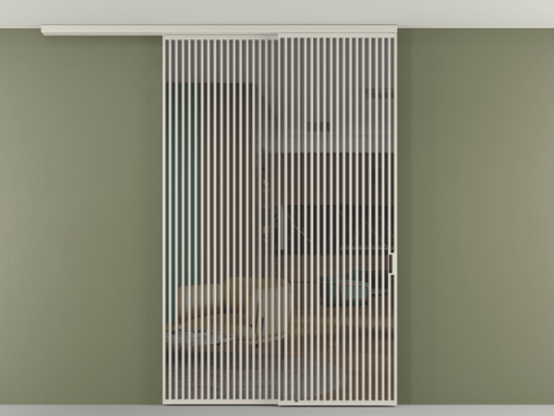 Перегородка Формато вдоль стены на потолок 2 створки с синхронным механизмом АЛПР 040.06 Алюминий облачно-серый Прозрачное серое стекло, триплекс Цена 23070 Br | Volhovec