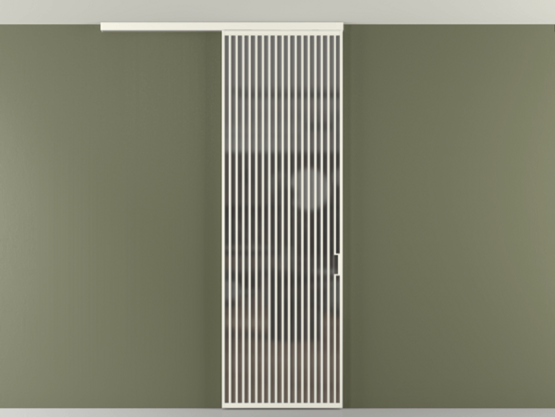 Перегородка Formato вдоль стены на потолок 1 створка АЛПР 040.06 Алюминий жемчужный Сатинированное серое стекло, триплекс Цена 9500 Br | Volhovec