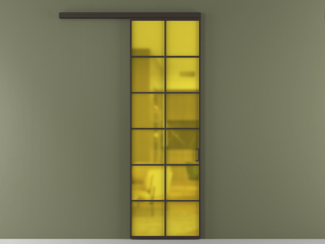 Перегородка Formato вдоль стены 1 створка АЛПР 040.05 Алюминий антрацит Сатинированное жёлтое стекло, триплекс Цена 6000 Br  | Volhovec