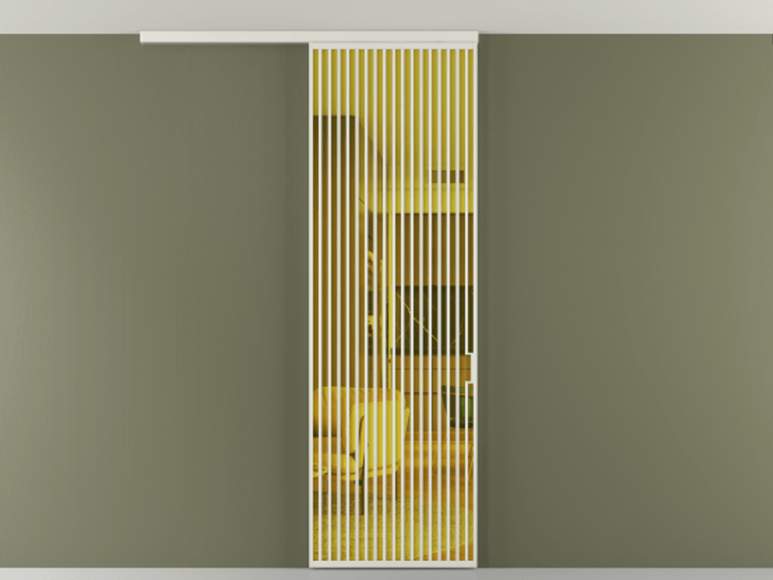 Перегородка Формато вдоль стены на потолок 1 створка АЛПР 040.06 Алюминий серый Прозрачное жёлтое стекло, триплекс Цена 9500 Br | Volhovec