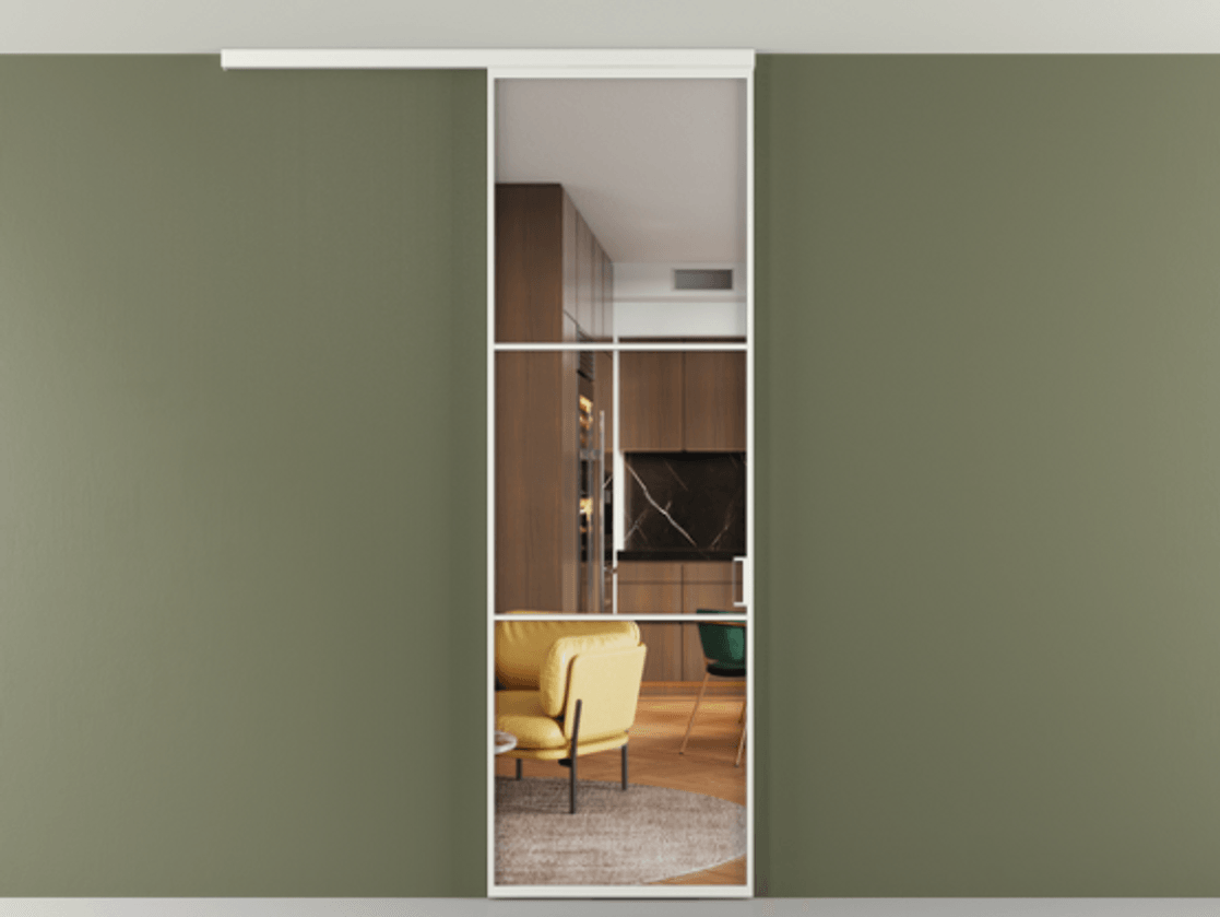 Перегородка Формато вдоль стены на потолок 1 створка АЛПР 040.03 Алюминий светло-серый Прозрачное стекло "Кристал Вижн", калёное Цена 6711 Br | Volhovec