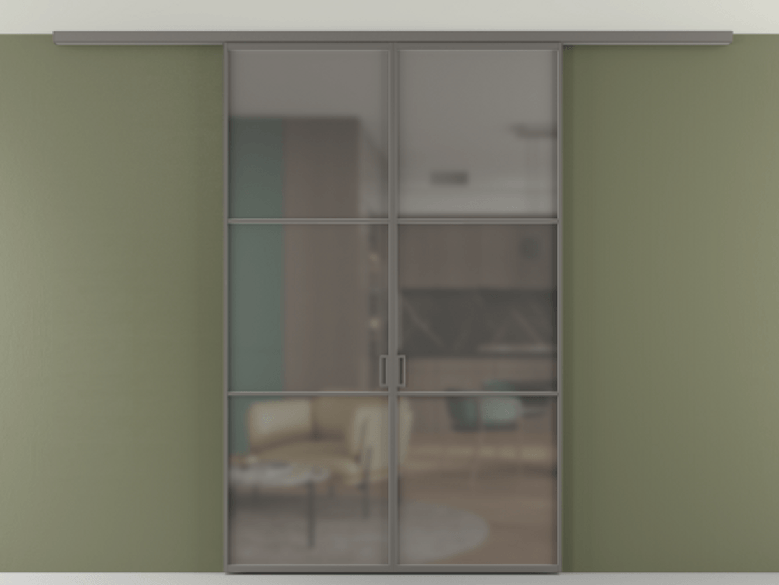 Перегородка Формато вдоль стены на потолок 2 створки АЛПР 040.03 Алюминий классический серый Сатинированное серое стекло, триплекс Цена 12190 Br | Volhovec