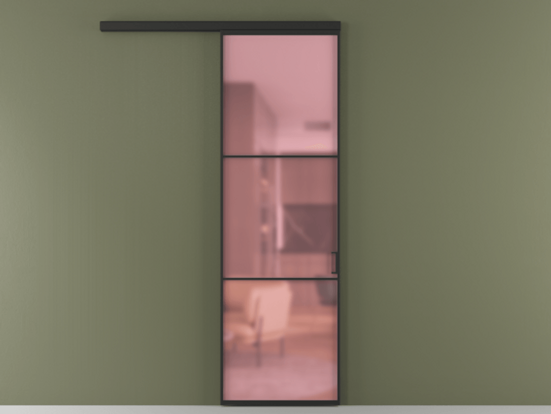 Перегородка Formato вдоль стены 1 створка АЛПР 040.03 Алюминий Черный Сатинированное розовое стекло, триплекс Цена 5400 Br  | Volhovec