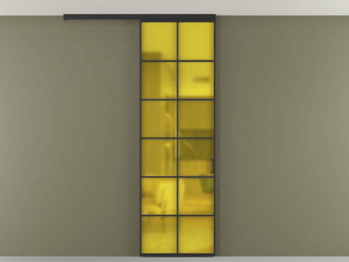 Перегородка Формато вдоль стены на потолок 1 створка АЛПР 040.05 Алюминий Черный Сатинированное жёлтое стекло, триплекс Цена 5300 Br | Volhovec