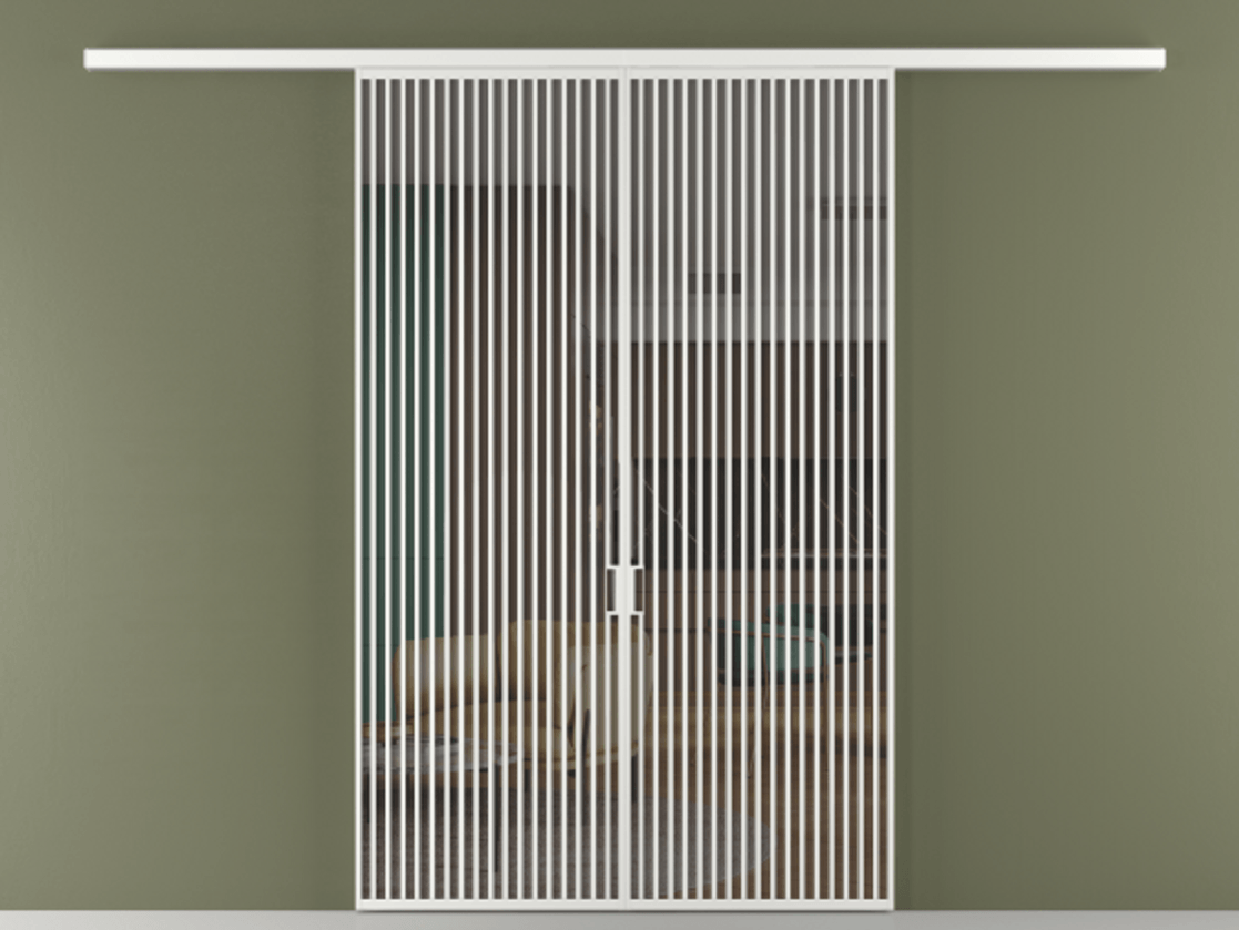 Перегородка Formato вдоль стены 2 створки АЛПР 040.06 Алюминий белоснежный Прозрачное серое стекло, триплекс Цена 22940 Br | Volhovec