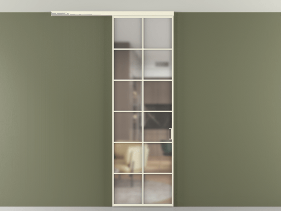 Перегородка Формато вдоль стены на потолок 1 створка АЛПР 040.05 Алюминий молочно-белый Сатинированное стекло "Мателюкс Кристал Вижн", калёное, матовое, каленое 6 мм Цена 7170 Br | Volhovec