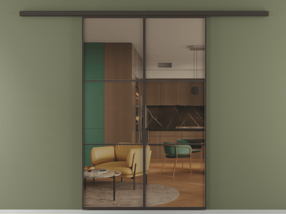 Перегородка Formato вдоль стены 2 створки АЛПР 040.03 Алюминий антрацит Прозрачное бронзовое стекло, триплекс Цена 12460 Br | Volhovec