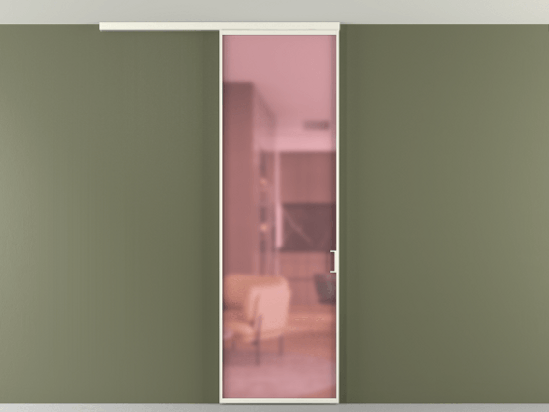 Перегородка Формато вдоль стены на потолок 1 створка АЛПР 040.01 Алюминий жемчужный Сатинированное розовое стекло, триплекс Цена 4900 Br | Volhovec