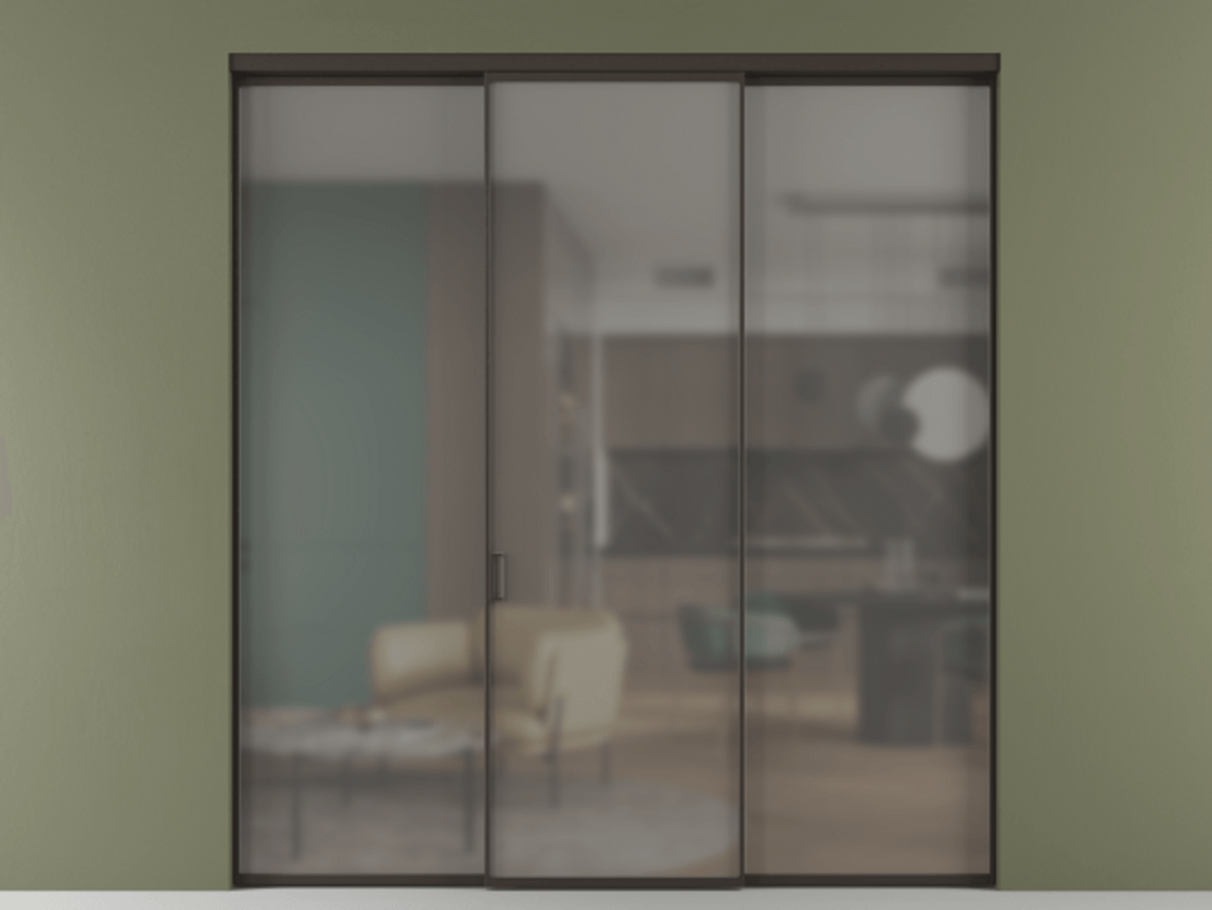 Перегородка Формато внутри проёма 3 створки АЛПР 040.01 Алюминий антрацит Сатинированное серое стекло, триплекс Цена 12040 Br | Volhovec