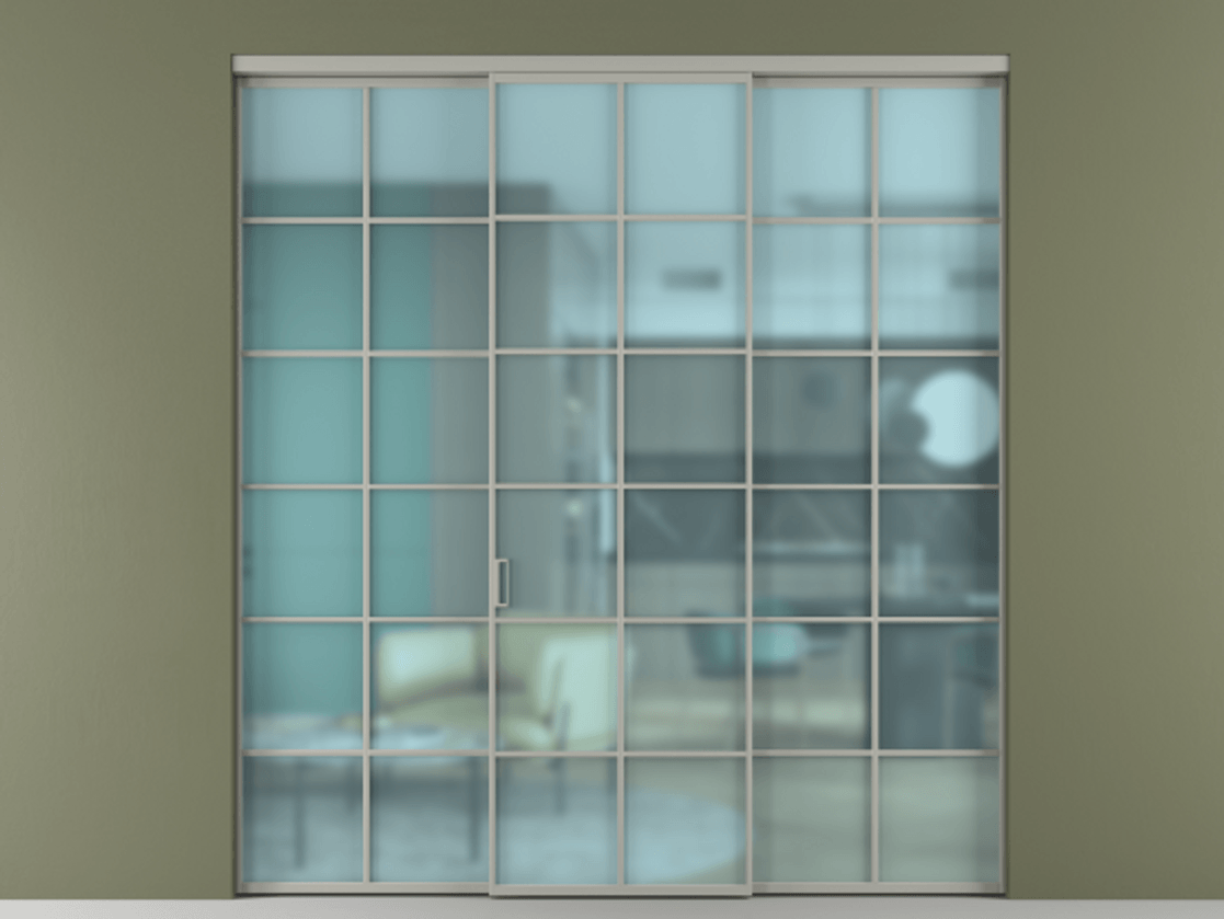 Перегородка Formato внутри проёма 3 створки АЛПР 040.05 Алюминий нейтральный серый Сатинированное голубое стекло, триплекс Цена 13600 Br | Volhovec