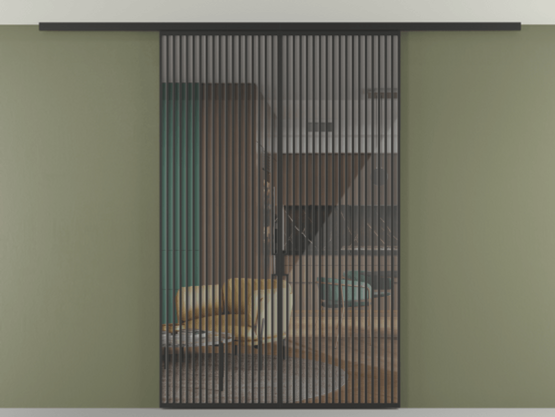 Перегородка Формато вдоль стены на потолок 2 створки АЛПР 040.06 Алюминий Черный Рефлективное прозрачное стекло "Стопсол", калёное Цена 23530 Br | Volhovec