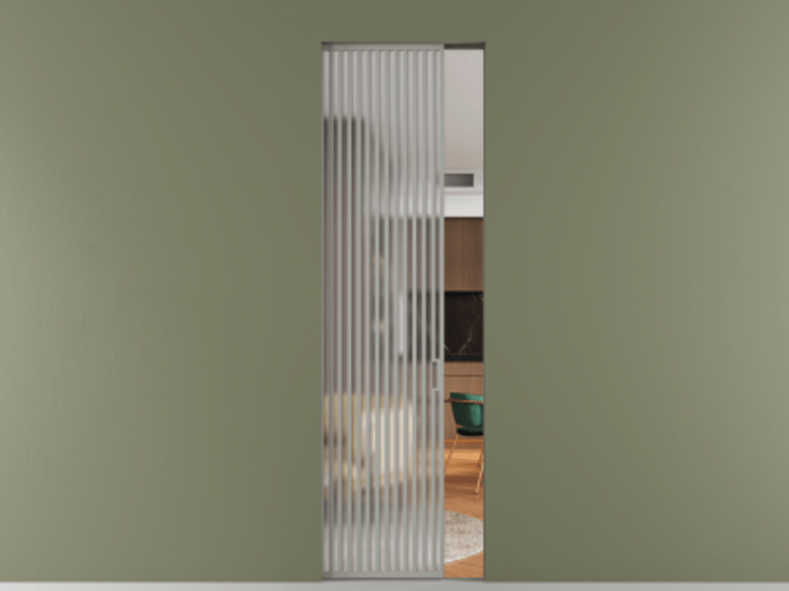 Перегородка Формато скрытый пенал 1 створка АЛПР 040.06 Алюминий нейтральный серый Сатинированное стекло "Мателюкс Кристал Вижн", калёное, матовое, каленое 6 мм Цена 14780 Br | Volhovec