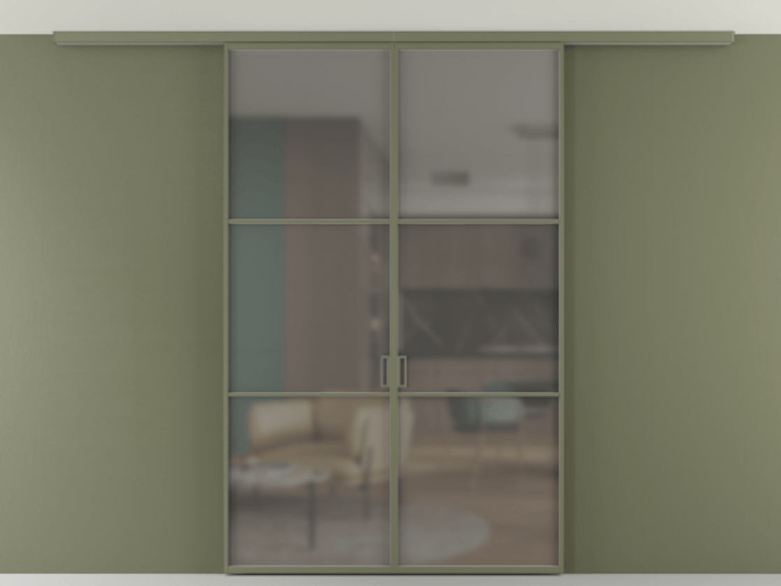 Перегородка Формато вдоль стены на потолок 2 створки АЛПР 040.03 Алюминий оливковый тёмный Сатинированное серое стекло, триплекс Цена 12190 Br | Volhovec
