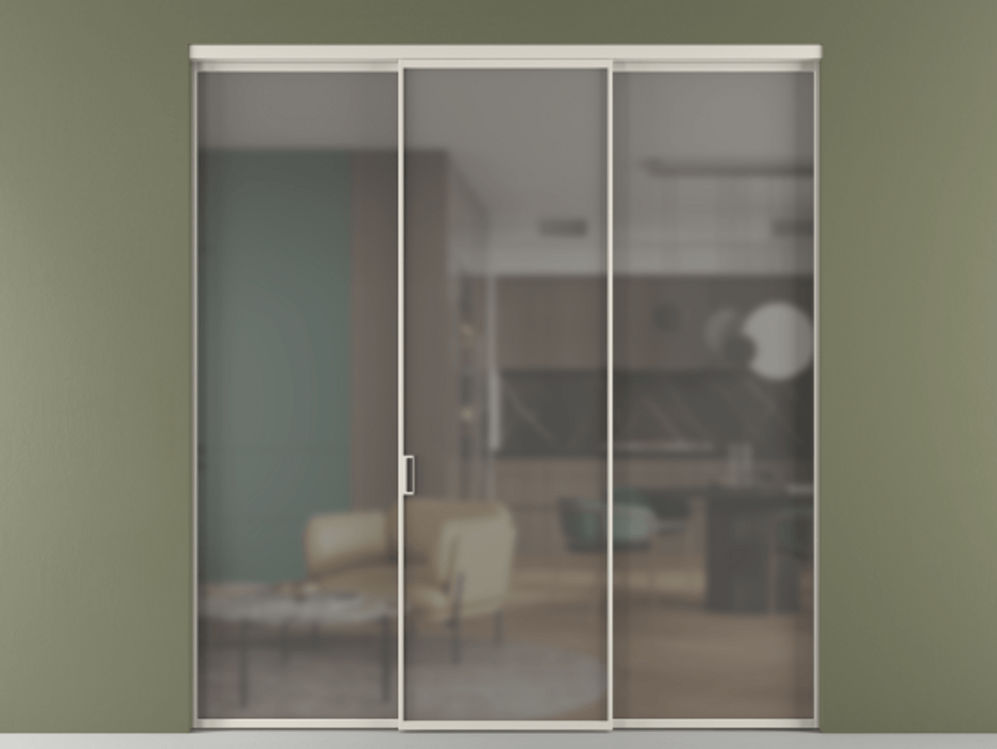 Перегородка Формато внутри проёма 3 створки АЛПР 040.01 Алюминий облачно-серый Сатинированное серое стекло, триплекс Цена 12040 Br | Volhovec