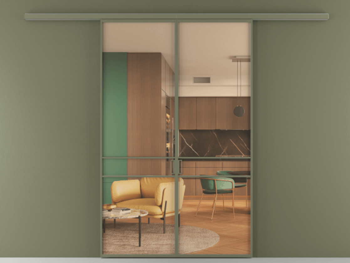 Перегородка Formato вдоль стены 2 створки АЛПР 040.02 Алюминий оливковый тёмный Прозрачное оранжевое стекло, триплекс Цена 10900 Br | Volhovec