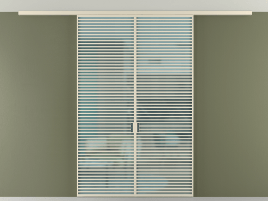 Межкомнатная дверь New Перегородка Formato вдоль стены на потолок двустворчатая АЛПР 040.07 Алюминий бежево-серый Сатинированное голубое стекло, триплекс Цена 19600  | Volhovec