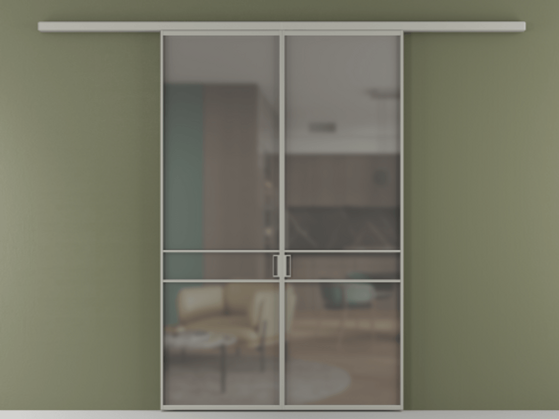 Перегородка Формато вдоль стены 2 створки АЛПР 040.02 Алюминий нейтральный серый Сатинированное серое стекло, триплекс Цена 10450 Br | Volhovec