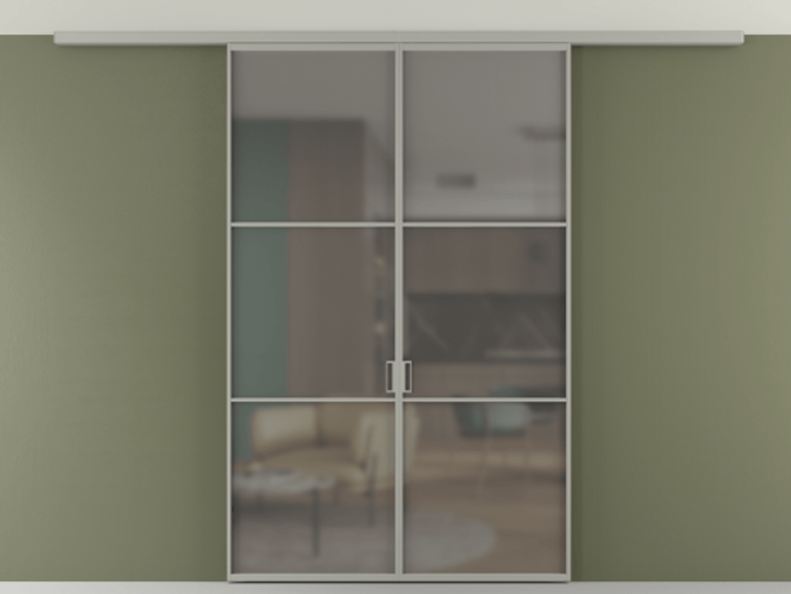 Перегородка Формато вдоль стены на потолок 2 створки АЛПР 040.03 Алюминий нейтральный серый Сатинированное серое стекло, триплекс Цена 12190 Br | Volhovec