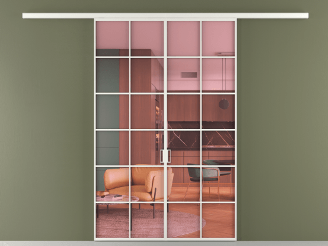 Перегородка Формато вдоль стены 2 створки АЛПР 040.05 Алюминий светло-серый Прозрачное розовое стекло, триплекс Цена 11100 Br | Volhovec