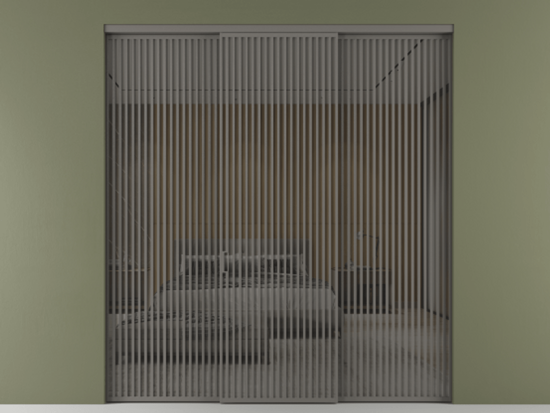 Перегородка Formato внутри проёма 3 створки АЛПР 040.06 Алюминий классический серый Рефлективное серое стекло "Stopsol", калёное Цена 32700 Br | Volhovec