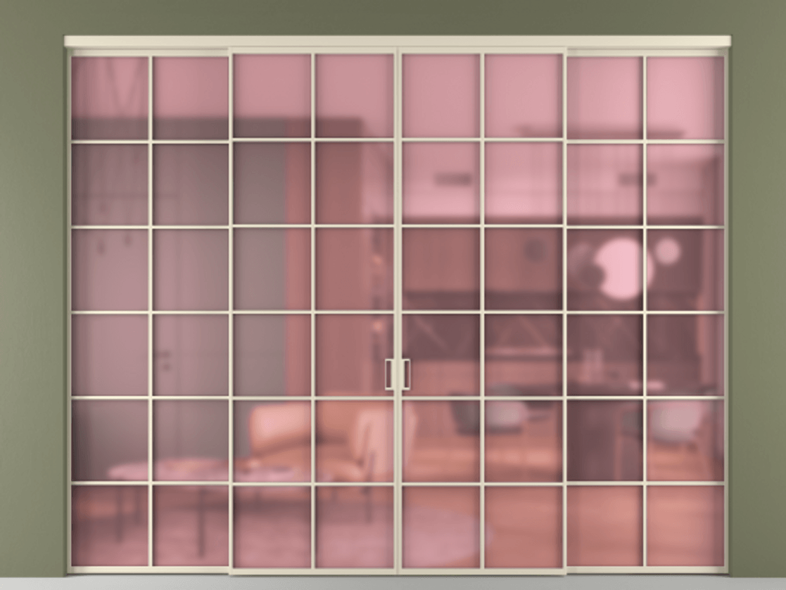 Перегородка Formato внутри проёма 4 створки АЛПР 040.05 Алюминий бежево-серый Сатинированное розовое стекло, триплекс Цена 19400 Br  | Volhovec