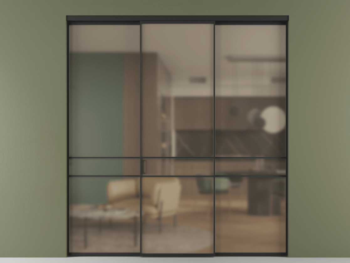 Перегородка Формато внутри проёма 3 створки АЛПР 040.02 Алюминий Черный Сатинированное бронзовое стекло, триплекс Цена 12190 Br | Volhovec