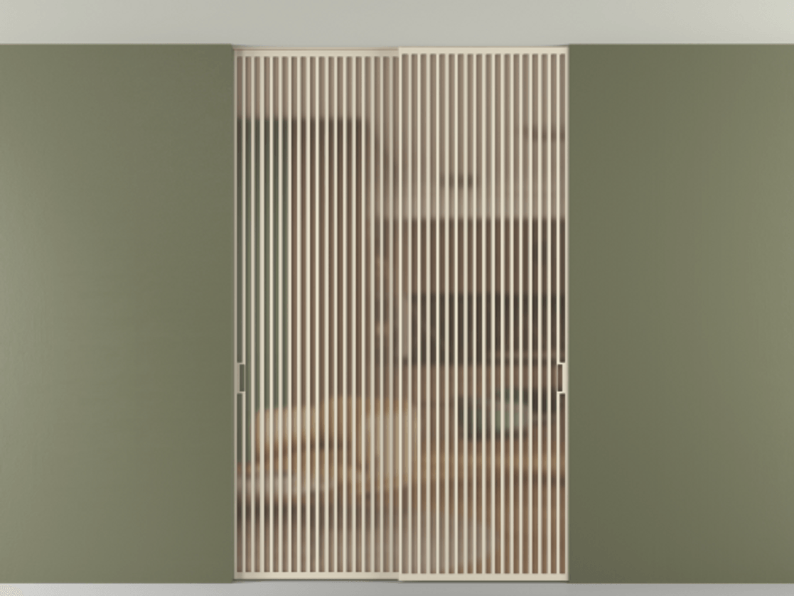 Перегородка Формато внутри проёма скрытое крепление в потолок 2 створки АЛПР 040.06 Алюминий бежево-серый Сатинированное оранжевое стекло, триплекс Цена 21900 Br | Volhovec