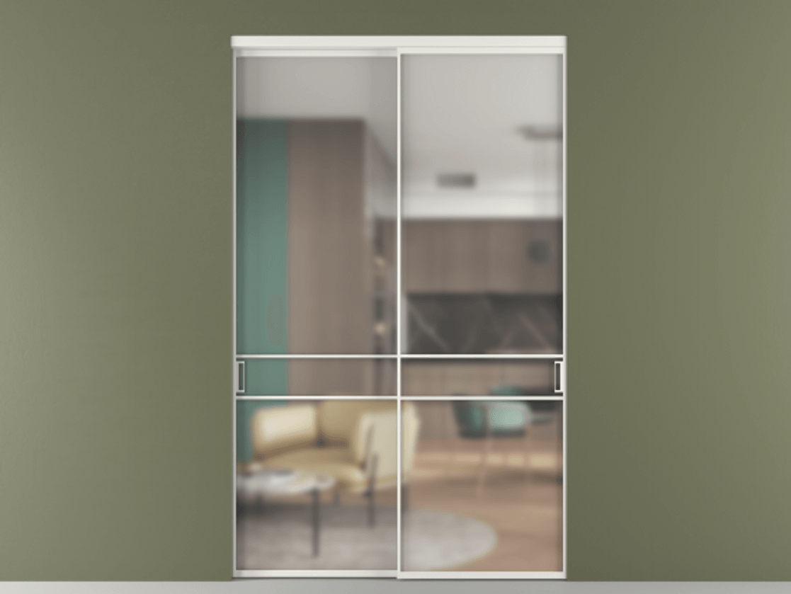 Перегородка Формато внутри проёма 2 створки АЛПР 040.02 Алюминий светло-серый Сатинированное стекло "Мателюкс Кристал Вижн", калёное, матовое, каленое 6 мм Цена 25570 Br  | Volhovec