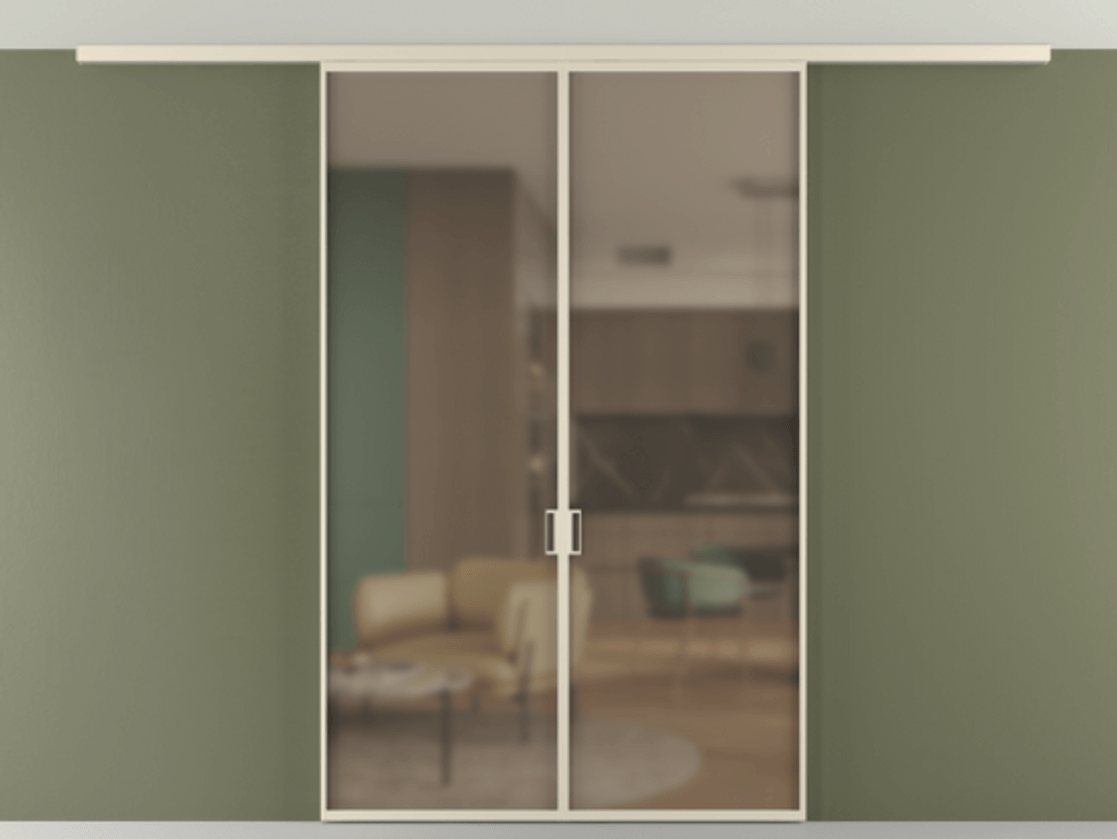 Перегородка Формато вдоль стены на потолок 2 створки АЛПР 040.01 Алюминий бежево-серый Сатинированное бронзовое стекло, триплекс Цена 11550 Br | Volhovec