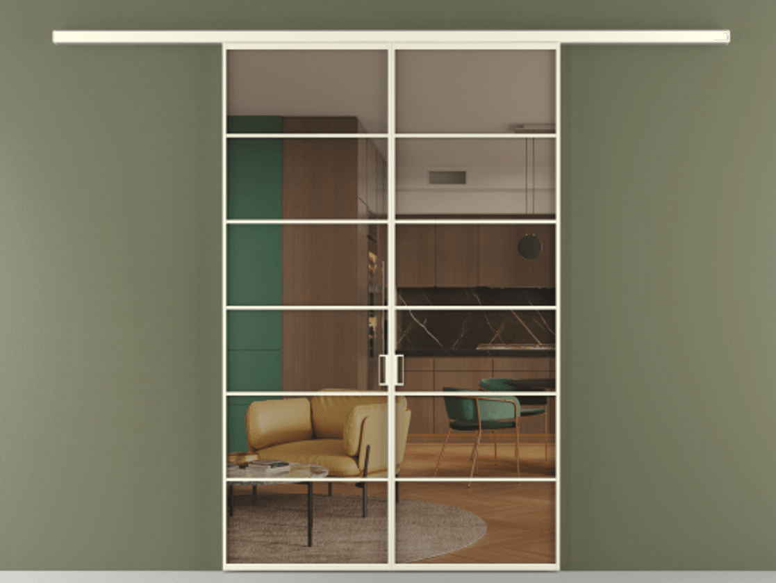 Перегородка Формато вдоль стены 2 створки АЛПР 040.04 Алюминий молочно-белый Прозрачное бронзовое стекло, триплекс Цена 11080 Br | Volhovec