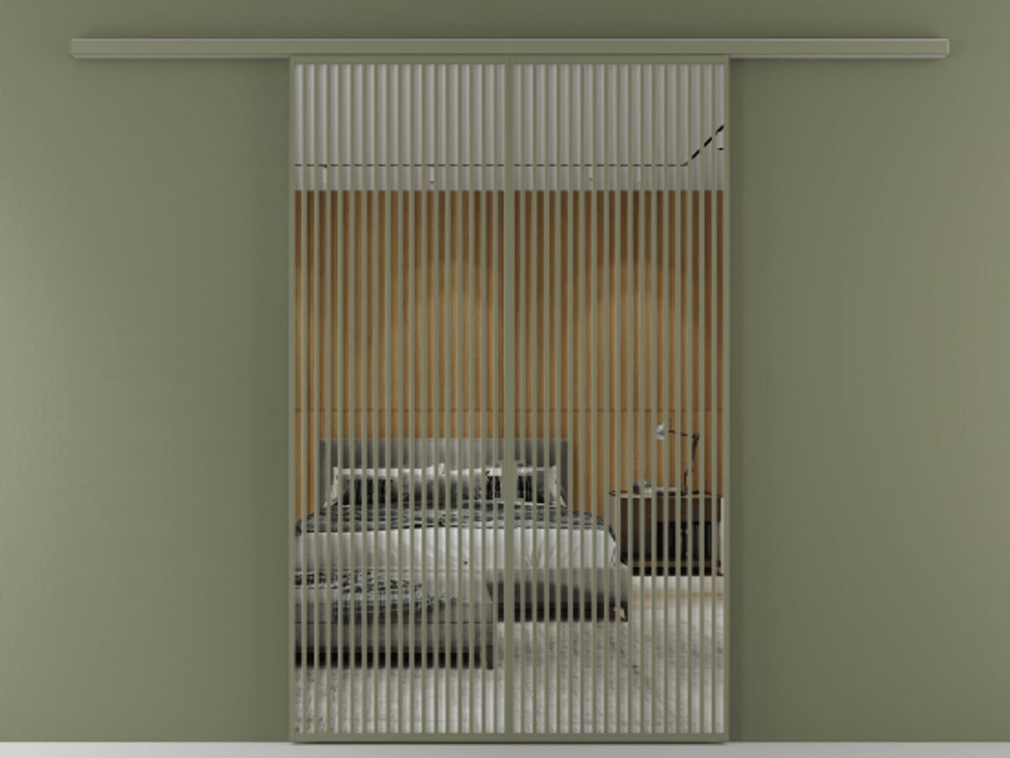 Перегородка Формато вдоль стены 2 створки АЛПР 040.06 Алюминий оливковый тёмный Двустороннее зеркало, триплекс , триплекс 6 мм Цена 18310 Br | Volhovec