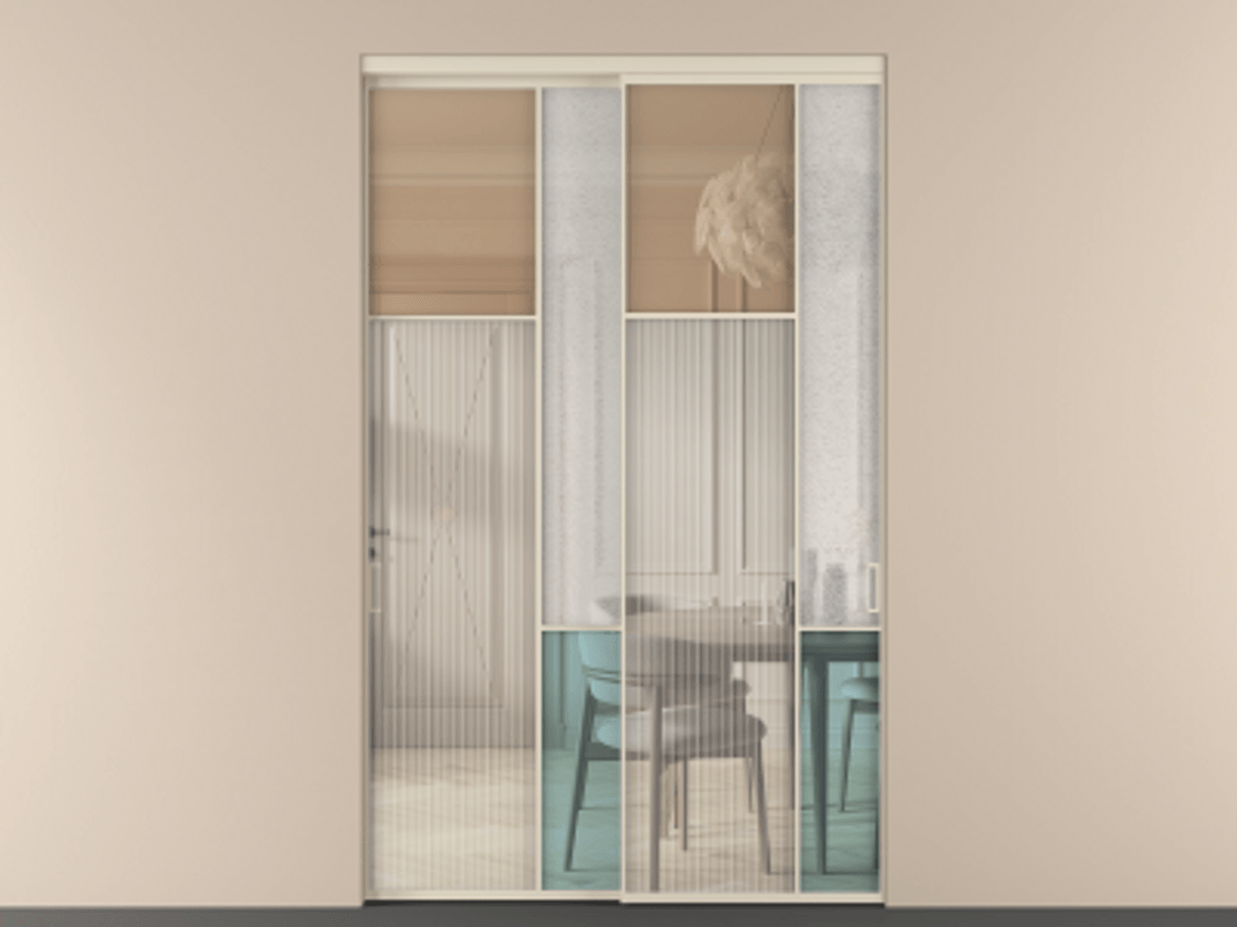 Перегородка Mosaic внутри проёма двустворчатая АЛПР 041.10 Алюминий бежево-серый Комбинация стекол Группы 1 и Группы 3 Цена 27100 Br | Volhovec