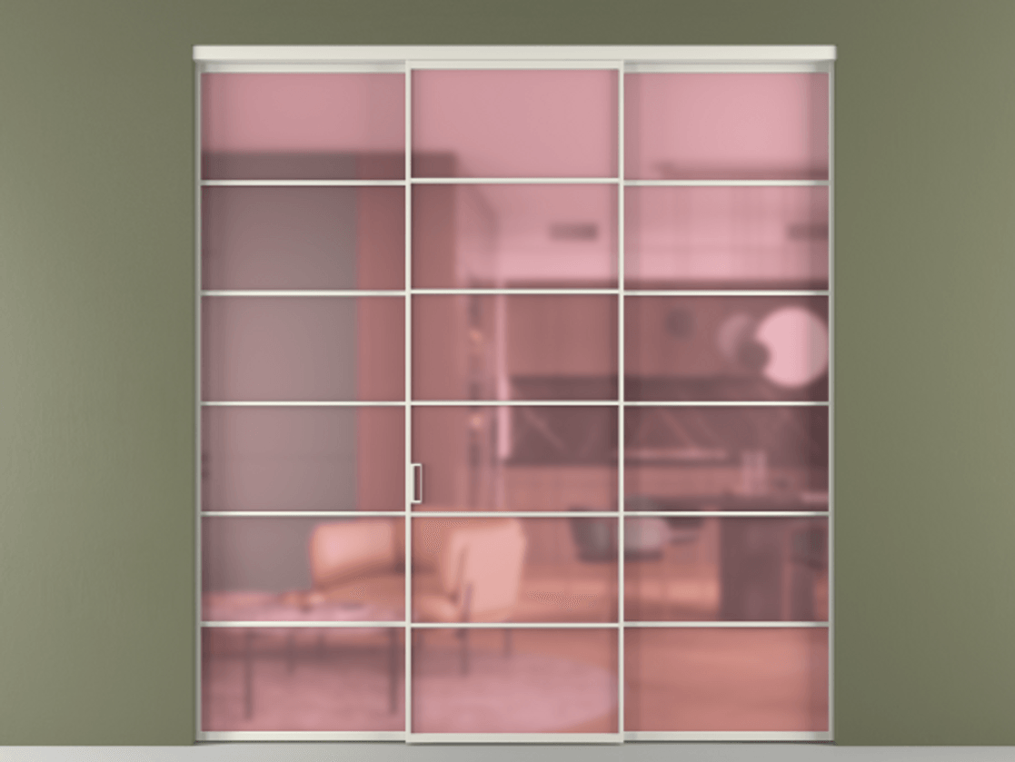 Перегородка Формато внутри проёма 3 створки АЛПР 040.04 Алюминий Белый Сатинированное розовое стекло, триплекс Цена 13100 Br | Volhovec