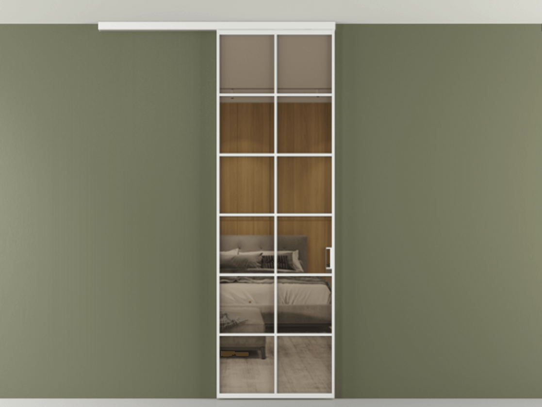 Перегородка Formato вдоль стены на потолок 1 створка АЛПР 040.05 Алюминий белоснежный Рефлективное бронзовое стекло "Стопсол", калёное Цена 7170 Br | Volhovec