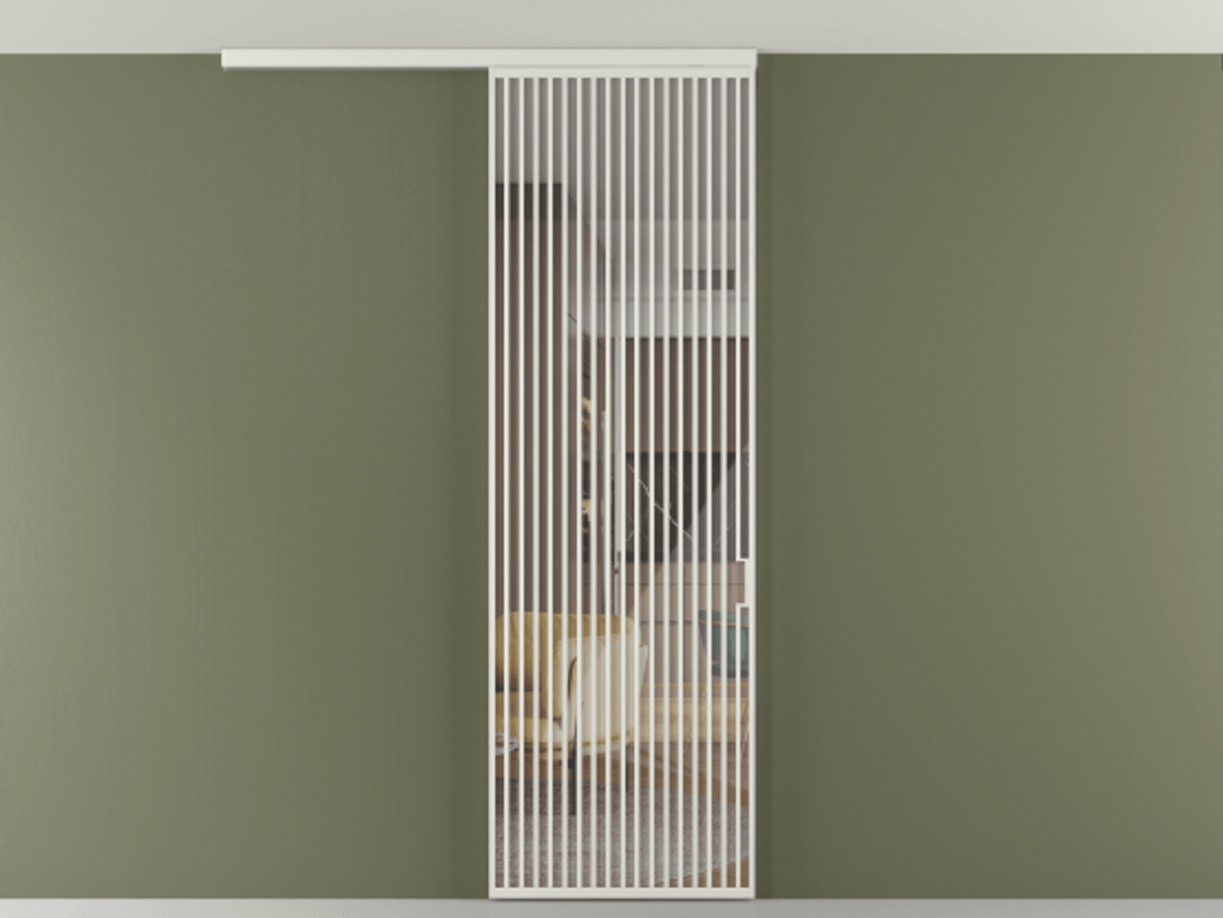 Перегородка Формато вдоль стены на потолок 1 створка АЛПР 040.06 Алюминий серый Рефлективное прозрачное стекло "Стопсол", калёное Цена 12470 Br | Volhovec