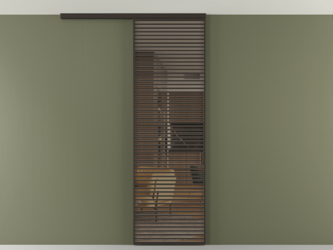 Перегородка Формато вдоль стены на потолок 1 створка АЛПР 040.07 Алюминий антрацит Прозрачное бронзовое стекло, триплекс Цена 10011 Br | Volhovec