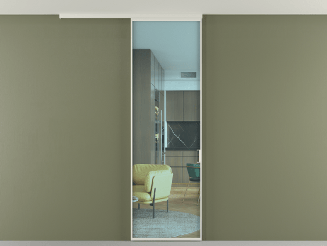 Перегородка Формато вдоль стены на потолок 1 створка АЛПР 040.01 Алюминий Белый Прозрачное голубое стекло, триплекс Цена 4800 Br | Volhovec